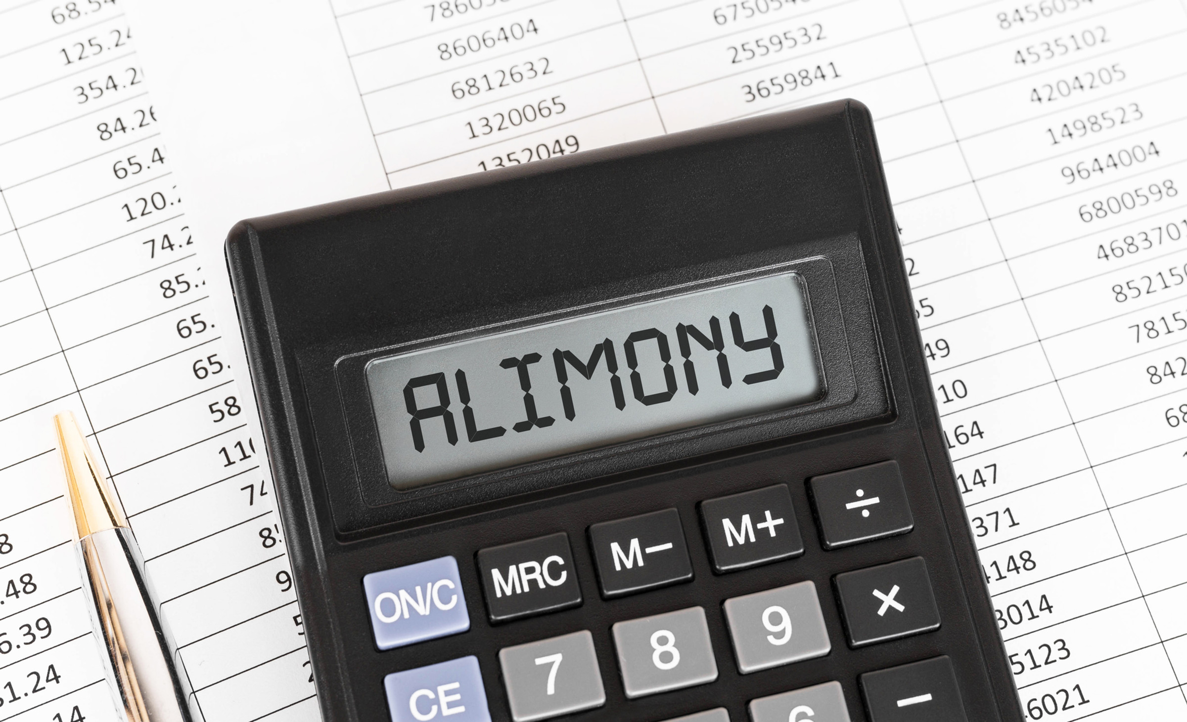 A calculator with the word alimony written on it